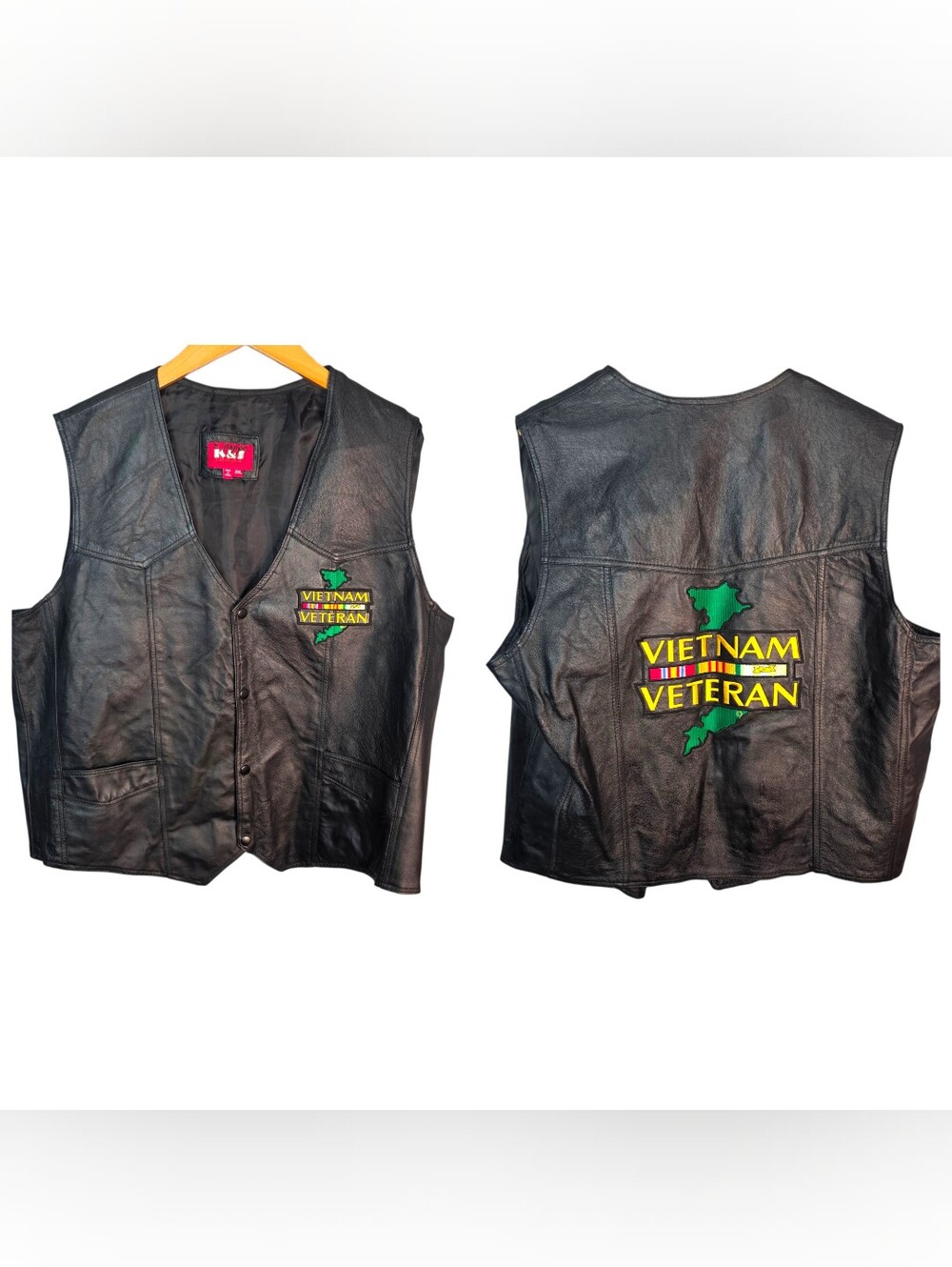 Vietnam Veteran War Motorcycle Riding Style Leather Vest 2XL